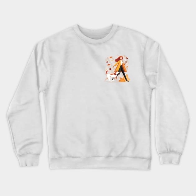 Girl and Dog Walking Crewneck Sweatshirt by lanaxxart